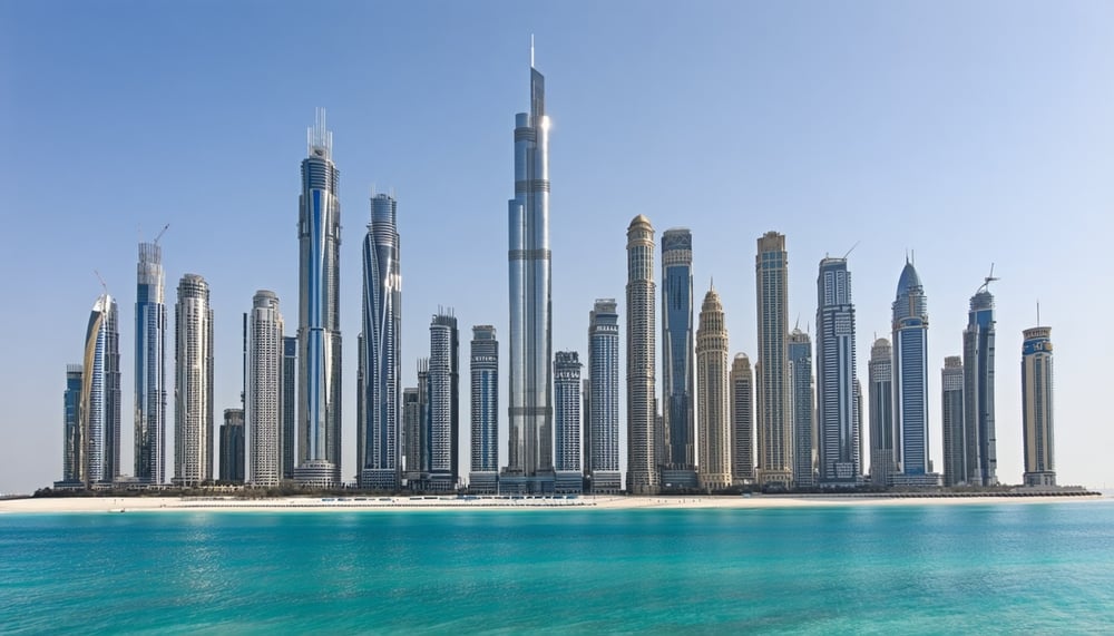 Dubai city skyline with iconic landmarks Dubai city skyline with iconic landmarks